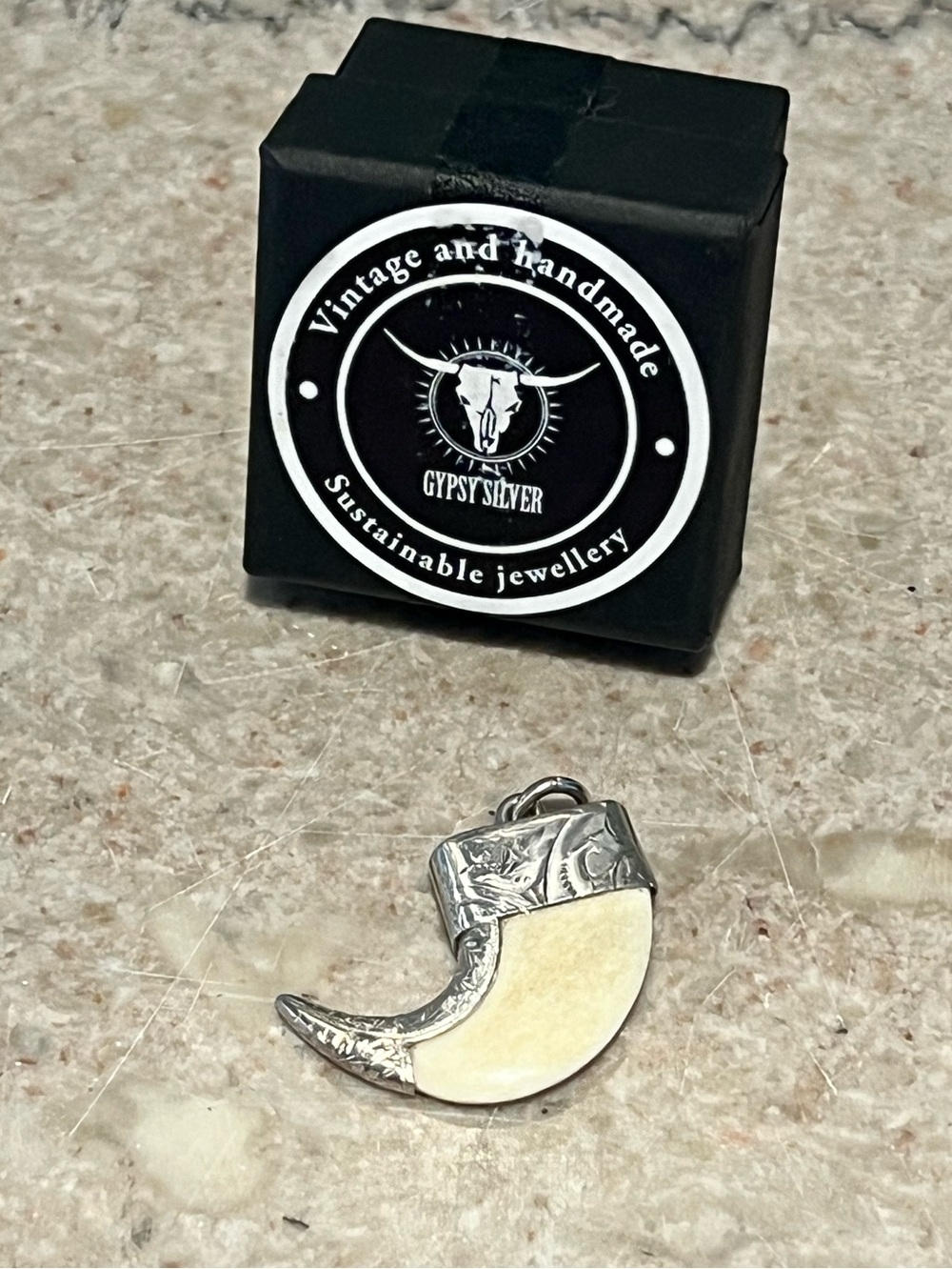 Gypsy Silver - Small Tusk Charm Reclaimed Silver and Cream - OS - OOAK - Picture 3 of 8